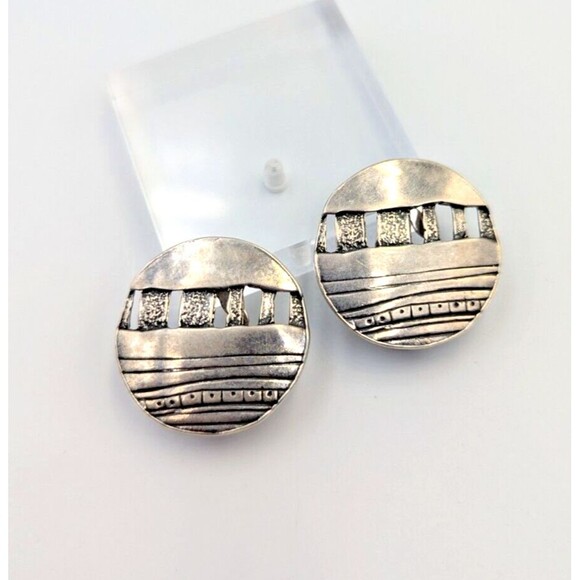 Vintage Sterling Silver 925 Modernist Abstract Artist Made Clip On Earrings